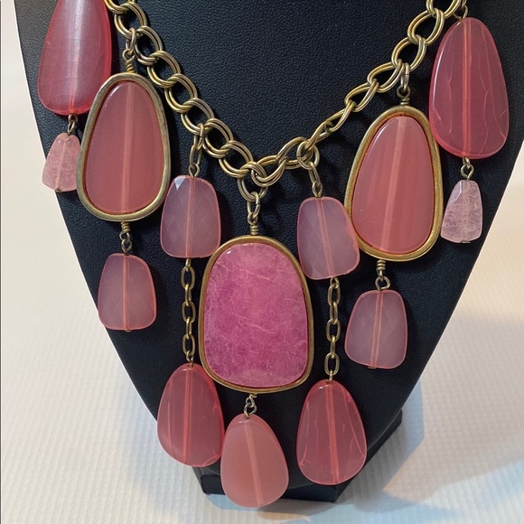 Chico's Pink and Red Teardrop Necklace with Gold Chain - Picture 3 of 5